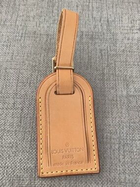 Vintage Louis Vuitton Classic Brown Leather Luggage Tag Bag Charm Keyring A08